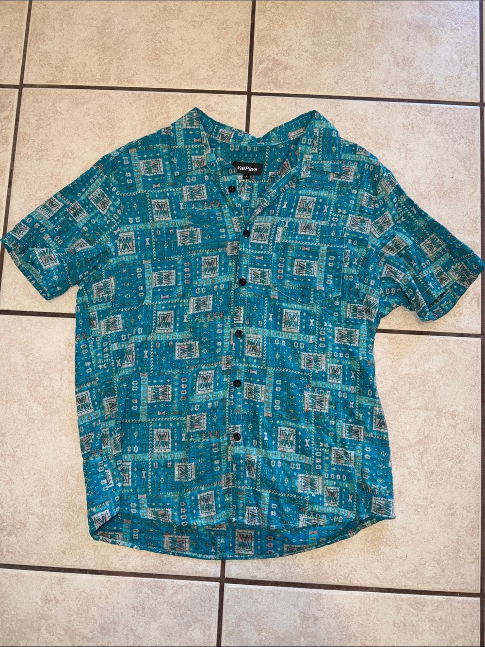 Kut from the Kloth Teal Short-Sleeve Printed Button-Down Shirt